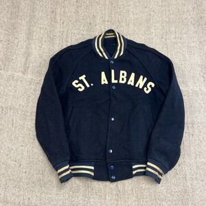 Vintage St Albans Varsity Jacket Mens Small Black 1950s USA Vermont Wool